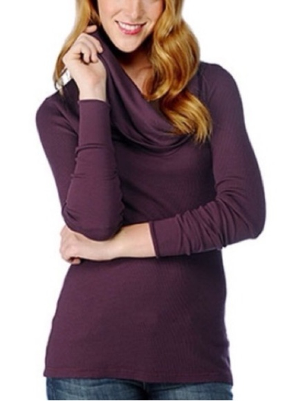 NWT Splendid Purple Waffle-Knit Cowl Neck Tunic Top, Pima Cotton Blend, Size SM
